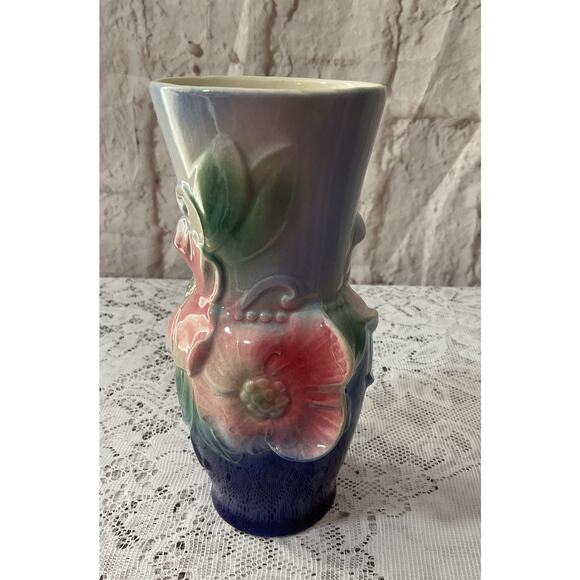 Beautiful Vintage Royal Copley Vase Cobalt Pink Green Marked - Picture 2 of 7